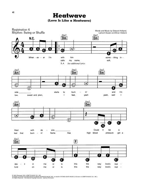 Heatwave (Love Is Like A Heatwave) - Martha & The Vandellas (E-Z Play Today)