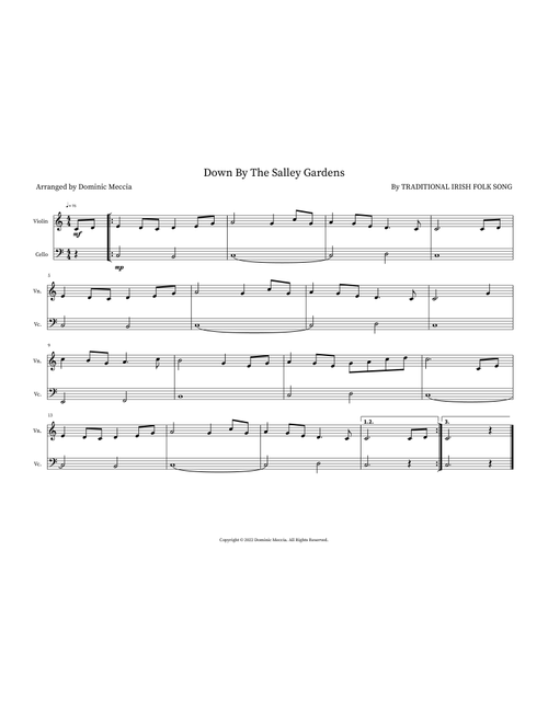Down By The Salley Gardens (Arr. Dominic Meccia) - Traditional Irish Folk Song (Instrumental Duet)