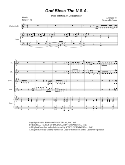 God Bless The U.S.A. (Arr. Stephen DeCesare) - Lee Greenwood (Woodwind Ensemble)