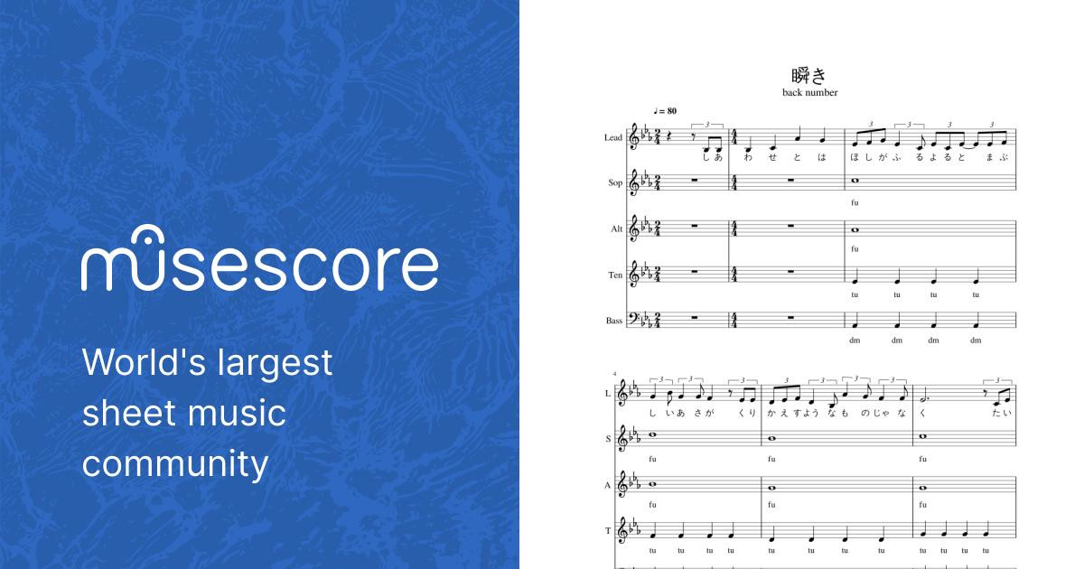 瞬き back number Sheet music for Piano (Mixed Quintet 瞬き back number Sheet music for Piano (Mixed Quintet