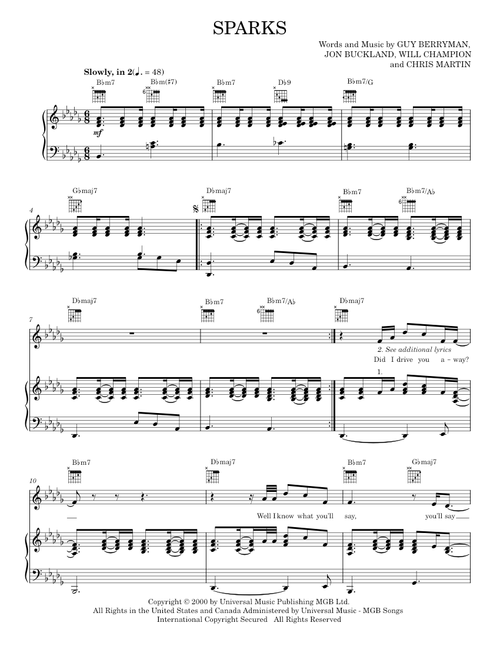 Sparks - Coldplay, Coldplay (Piano-Vocal-Guitar)