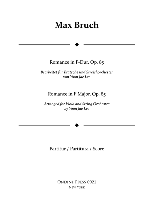 Romance in F Major for Viola and String Orchestra, Op. 85 - Score Only (Arr. Yoon Jae Lee) - Max Bruch (Orchestra)