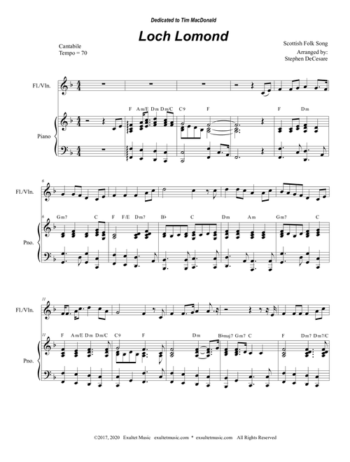 Loch Lomond (Flute or Violin solo and Piano) (Arr. Stephen DeCesare) (Flute and Piano)