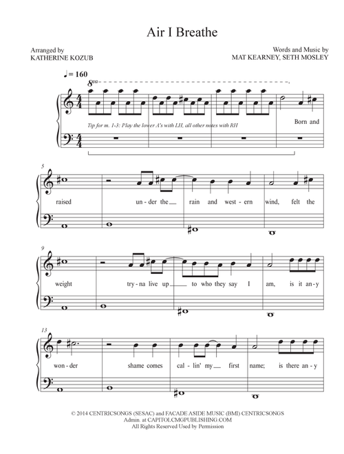 Air I Breathe (Arr. Katherine Kozub) - Mat Kearney (Easy Piano)