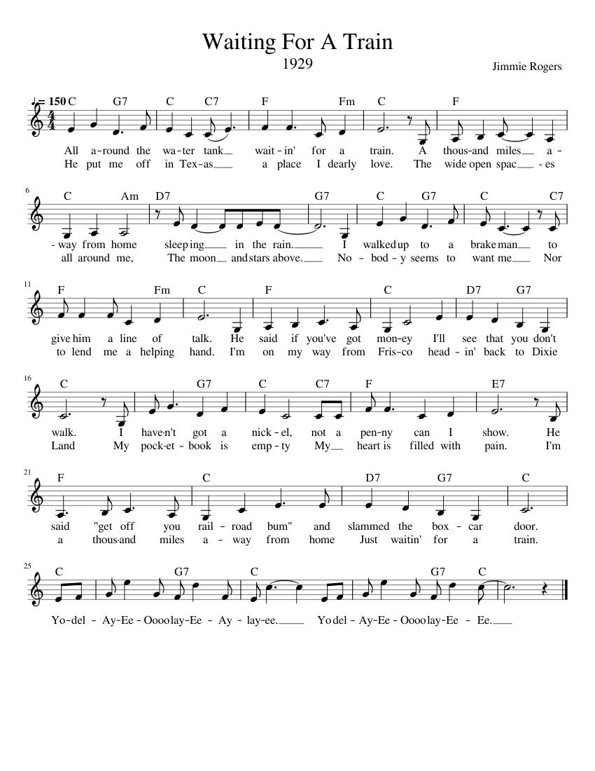 Train Notes Waiting For A Train Sheet Music with Chords for Piano (Solo) easy ...
