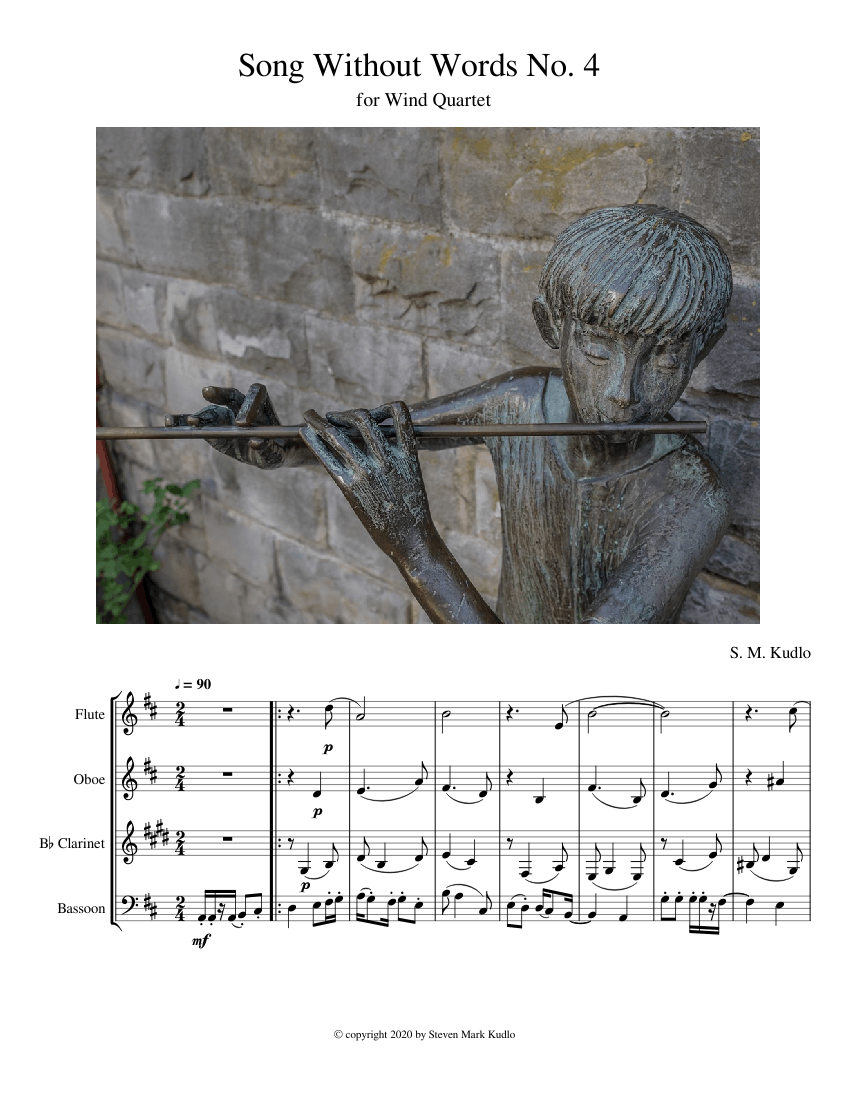 Song Without Words for Wind Quartet No. 4 Sheet music for Flute, Oboe