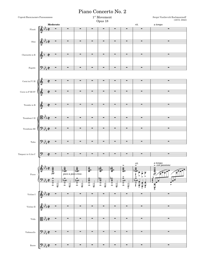 Piano Concerto No. 2 Opus 18, 1st Movement – Rachmaninoff Sheet