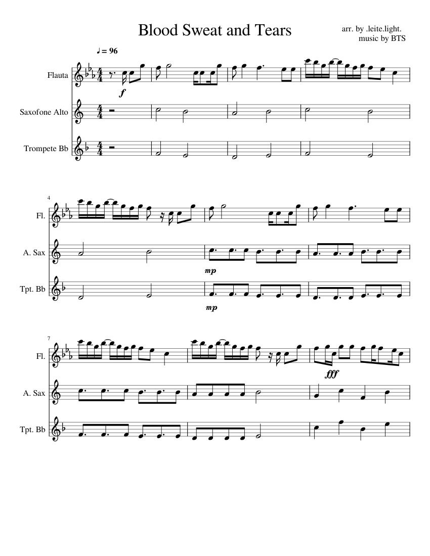 BTS - Blood Sweet and Tears Sheet music for Flute, Saxophone alto