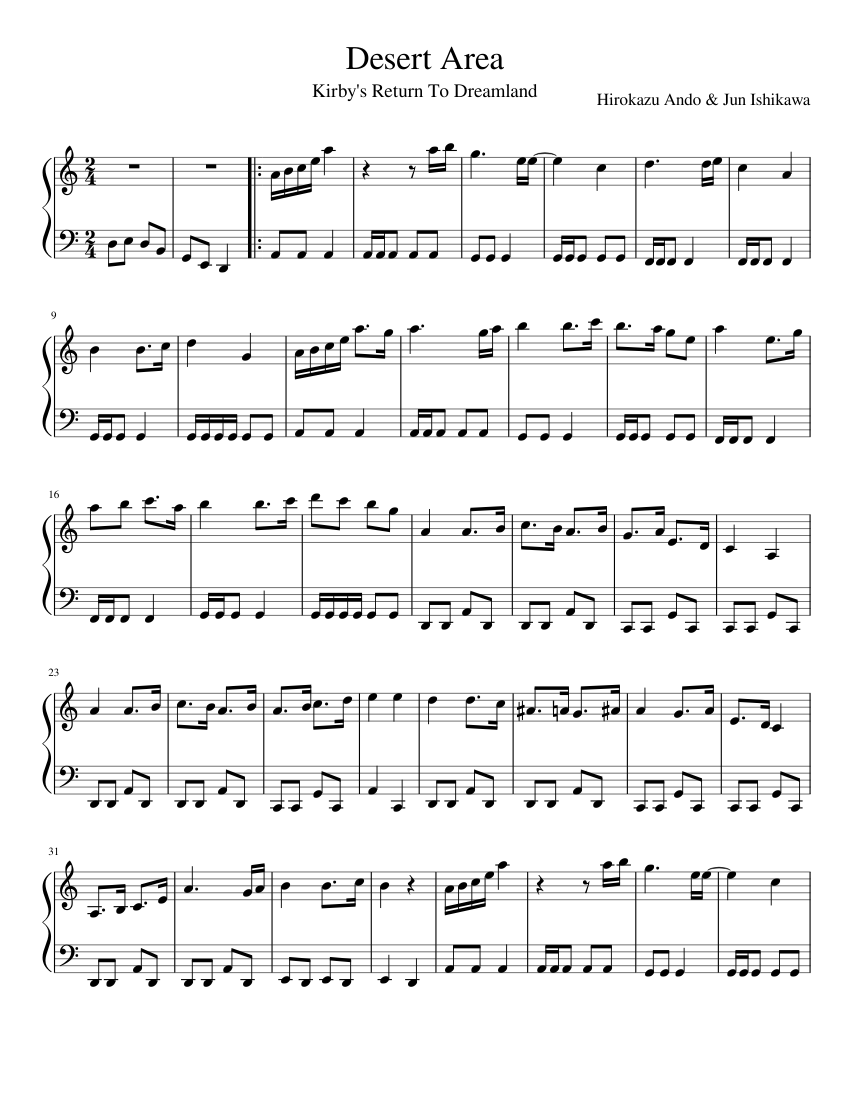 Desert Area- Kirby's Return to Dreamland Sheet music for Piano (Solo) |  