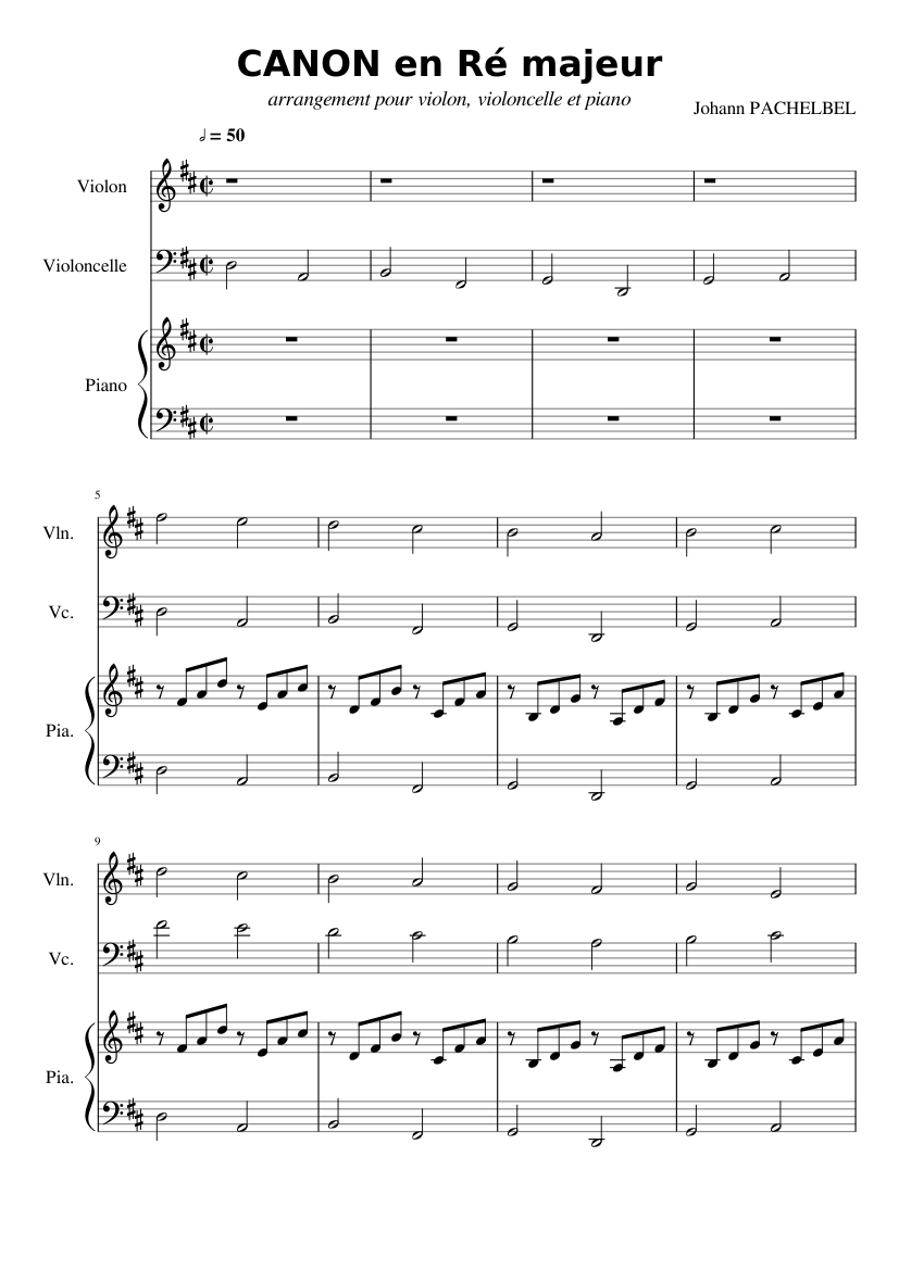 Canon in major Sheet music for Piano, Violin, Cello Trio) Musescore.com