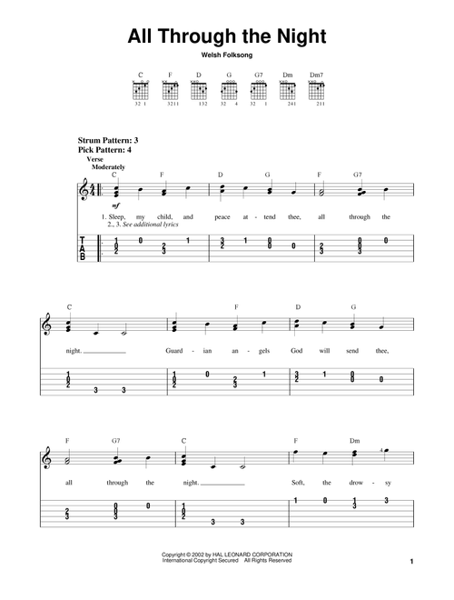 All Through The Night - Welsh Folksong (Easy Guitar with TAB)