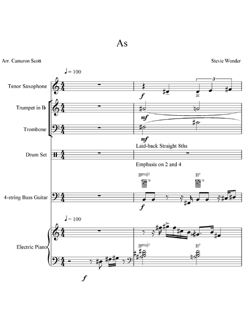 As (Arr. Cameron Scott) - Stevie Wonder (Small Ensemble)