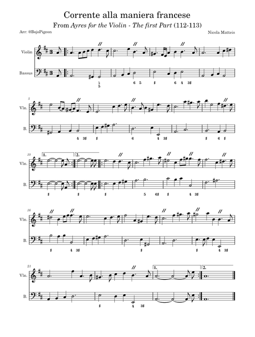 Ayrs for the Violin: The first Part: Corrente alla maniera francese – Nicola Matteis