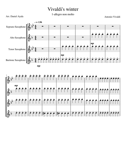 Vivaldi's winter movement 1 for sax quartet
