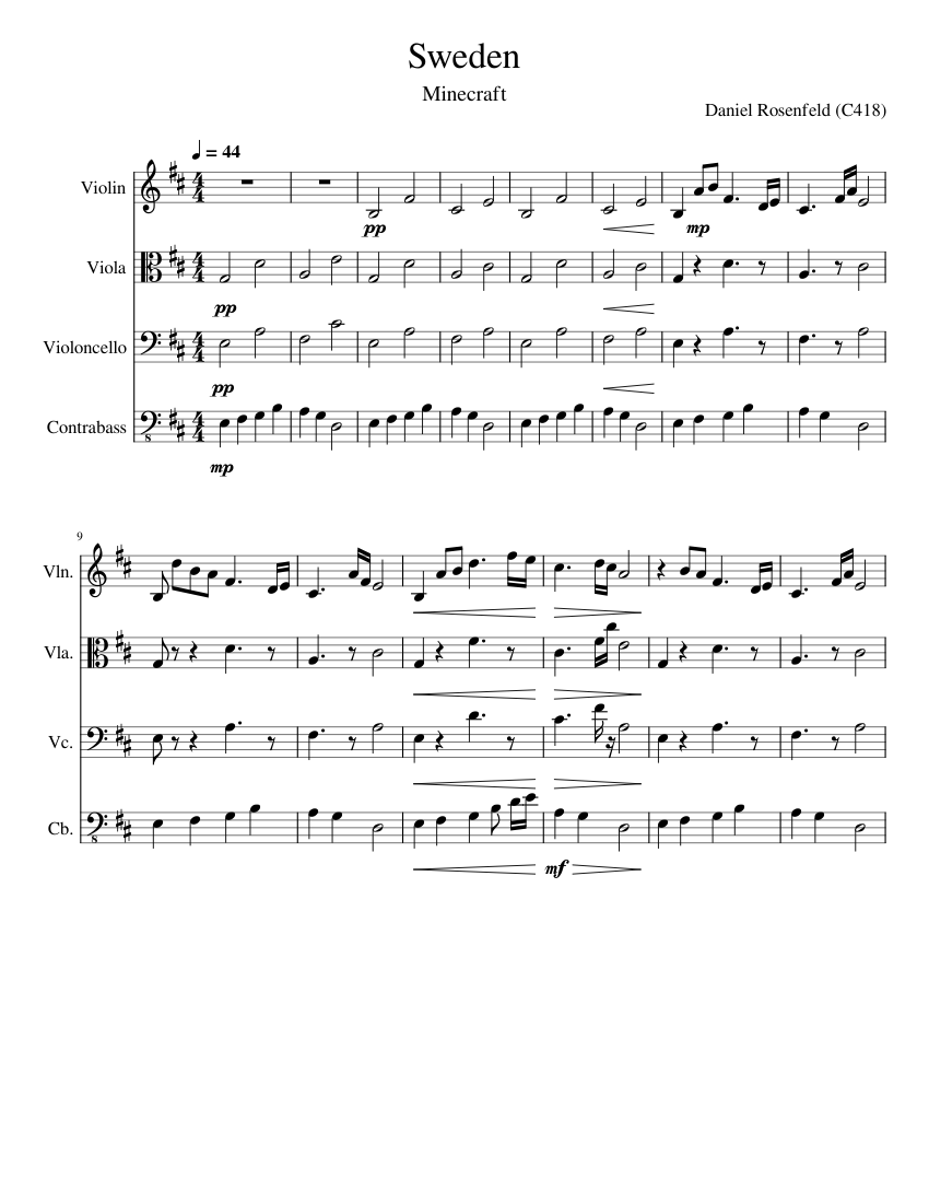 Sweden – C418/Daniel Rosenfeld Sheet Music for Contrabass, Violin