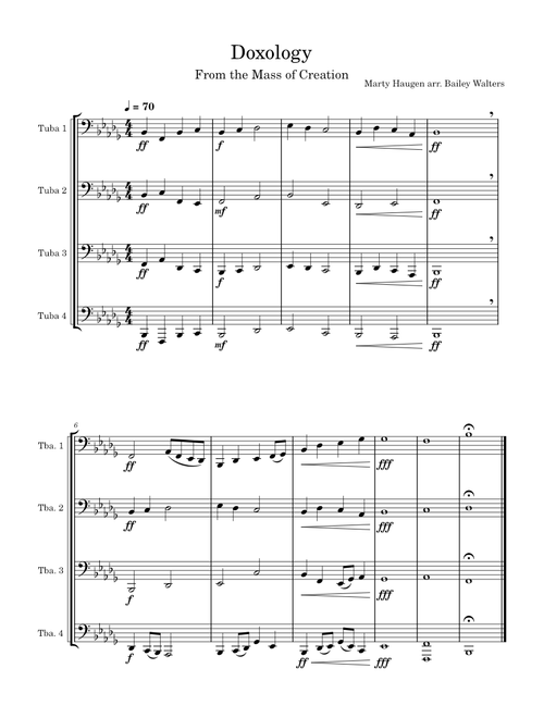 Mass Of Creation  – Marty Haugen Marty Haugen Mass of Creation - Doxology - 4 Part Tuba Arrangment