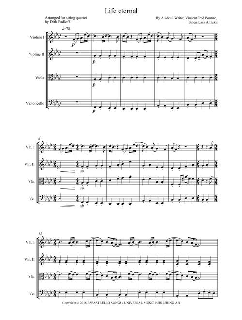 Life Eternal (Arr. Dirk Radloff) - Ghost (String Quartet)