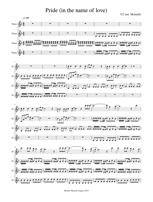 Pride  in the name of love by U2 for flute quartet