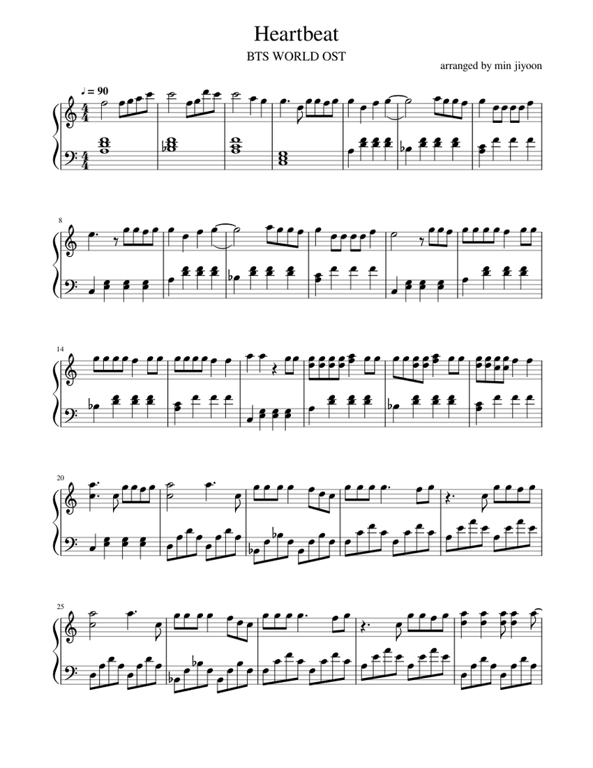 BTS – Heartbeat (short version) Sheet Music for Piano (Solo
