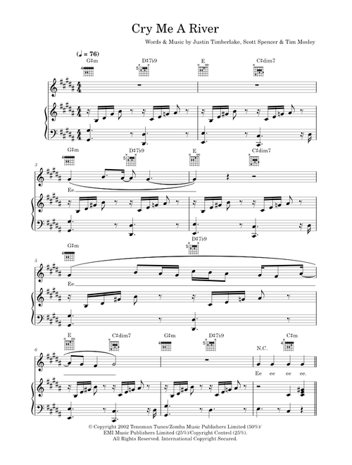 Cry Me A River - Justin Timberlake, The Cliks (Piano-Vocal-Guitar (Piano Accompaniment))