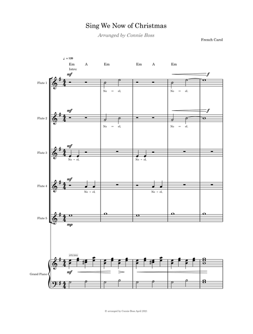 Sing We Now of Christmas - Flute quintet and Piano (Arr. Connie Boss) - Unknown (Small Ensemble)