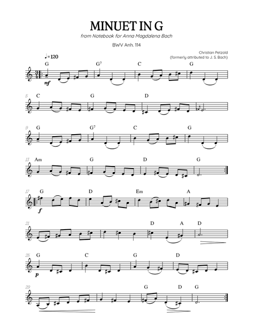 Petzold (Bach) Minuet in G BWV Anh 114 | french horn solo (with chords) (Arr. Benzaiten Editions) - Christian Petzold, Johann Sebastian Bach (French Horn Solo)