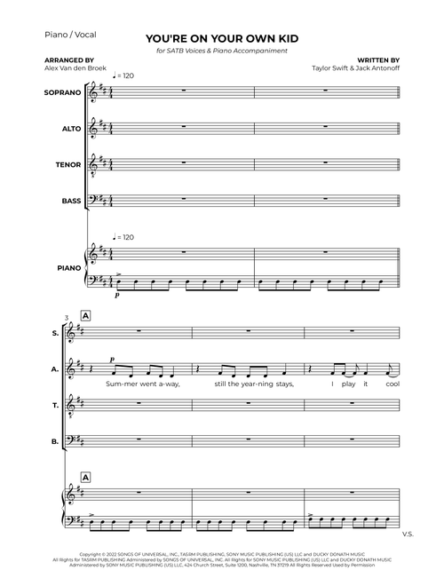 You're On Your Own, Kid (Arr. Alex Van den Broek) - Taylor Swift (Choral, SATB)