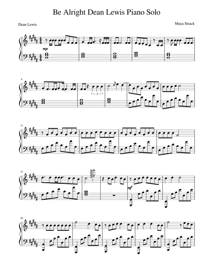 Be Alright – Dean Lewis Sheet Music For Piano (Solo) | Musescore.com