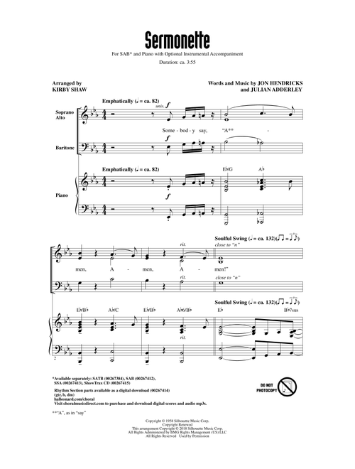 Sermonette (Arr. Kirby Shaw) - Lambert Hendricks & Ross (Choral, SAB)