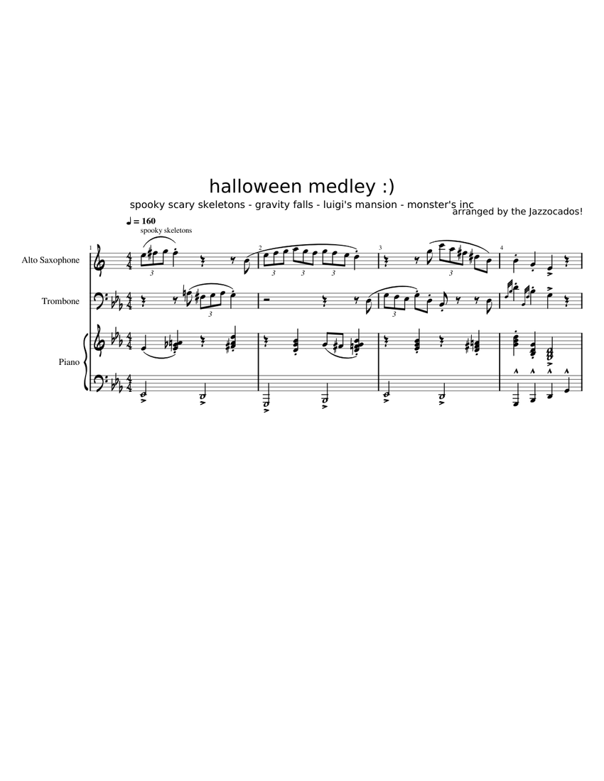 halloween medley! Sheet music for Piano, Trombone, Saxophone alto ...