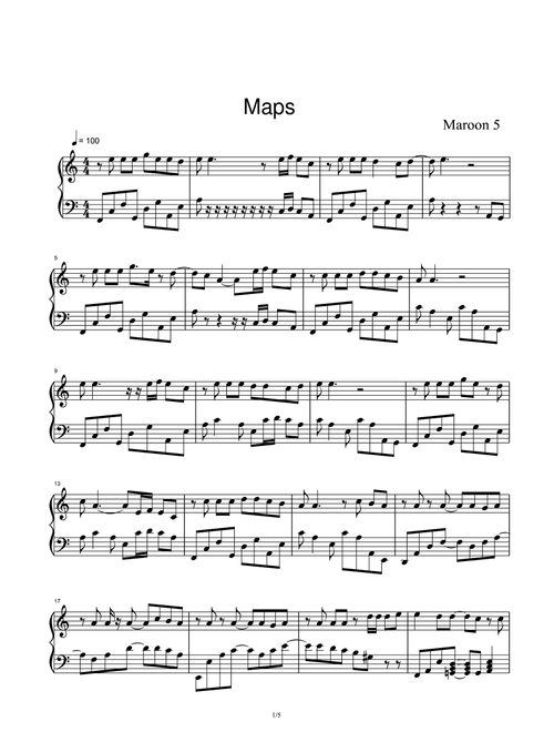 Maps (Arr. Maroon 5) (Piano Solo)