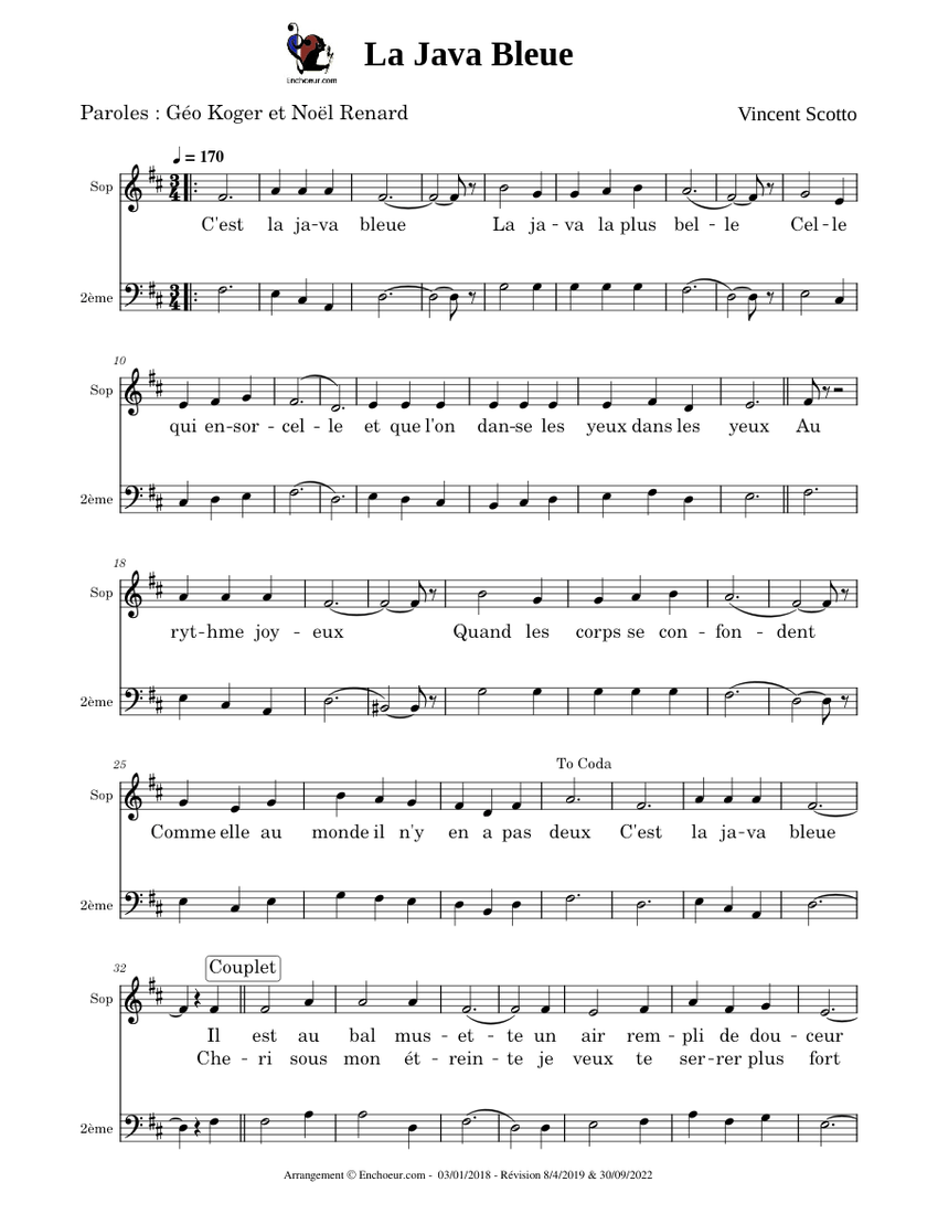 La Java Bleue La Java Bleue Sheet music for Piano (A Capella) | Musescore.com