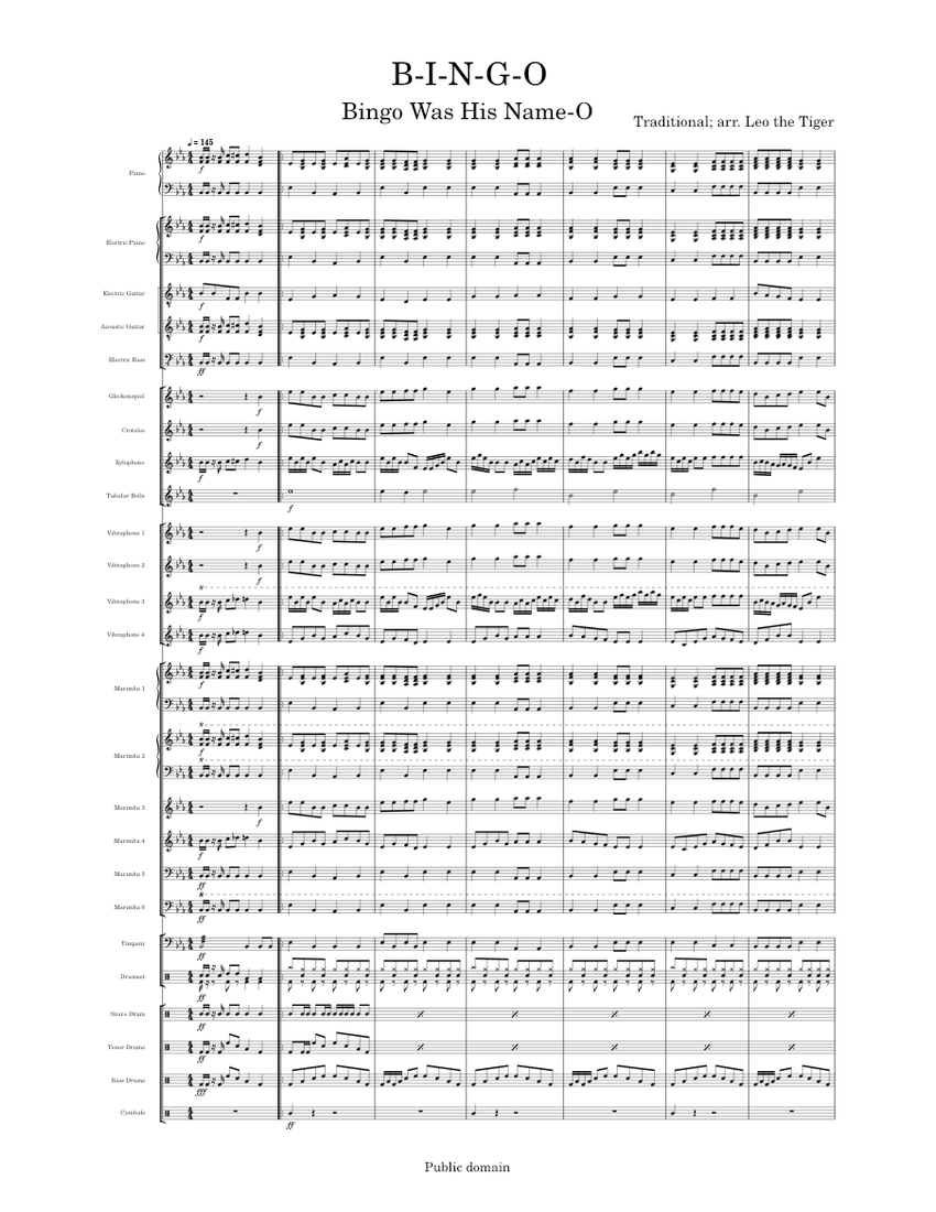 Arrangement B I N G O Bingo Was His Name O Sheet Music For Piano arrangement-b-i-n-g-o-bingo-was-his-name-o-sheet-music-for-piano