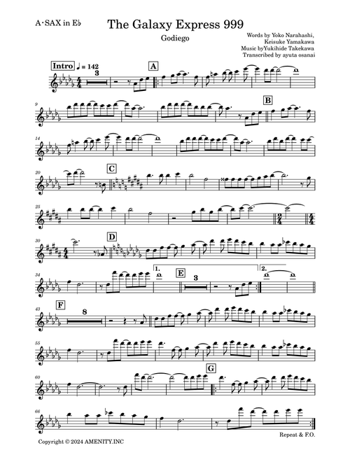 The Galaxy Express 999 (Arr. aytua osanai) - Godiego (Alto Sax Solo)