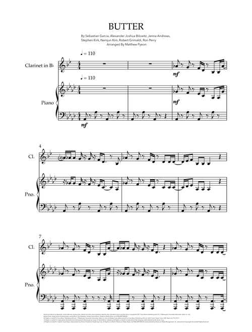 Butter (Arr. Matthew pyeon) - BTS (Clarinet and Piano)