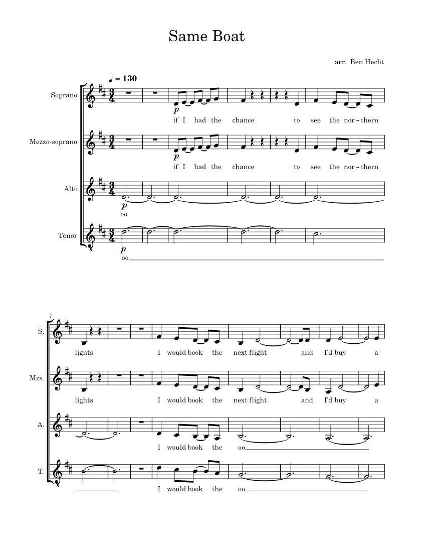 Same Boat Lizzy McAlpine Sheet music for Soprano, Alto, Tenor, Mezzo