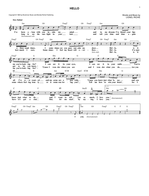 Hello - Lionel Richie (Lead Sheet - Fake Book)