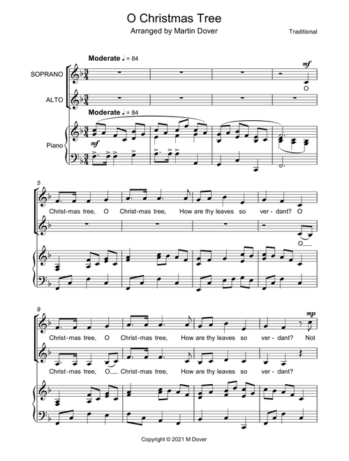 O Christmas Tree (O Tannenbaum) - Two part Choir - SA - Upper Voices (Arr. Martin Dover) - Traditional German (Choral, SA)