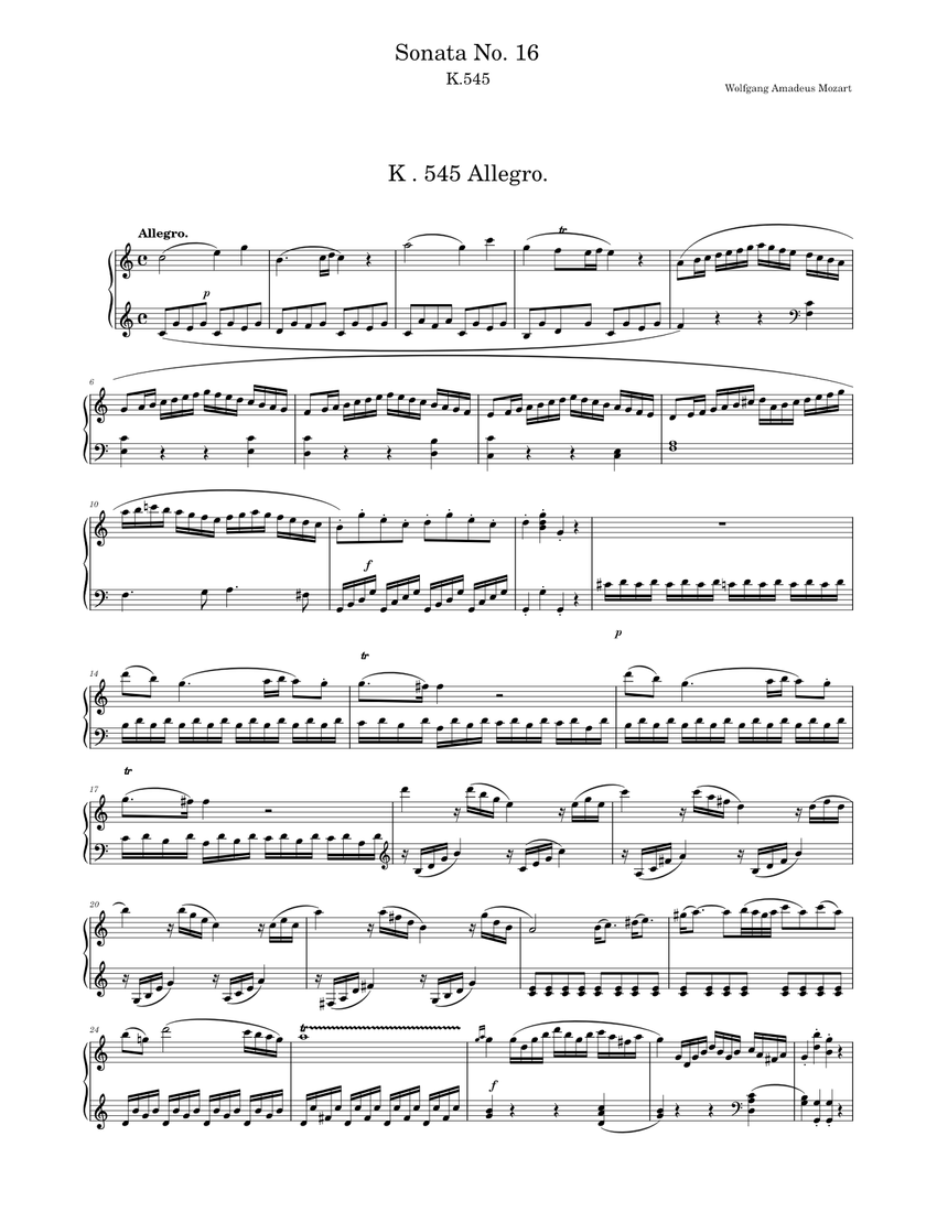Mozart K 545 Noten Kostenlos _ Mozart Sonate Allegro C-Dur – ETDKHL