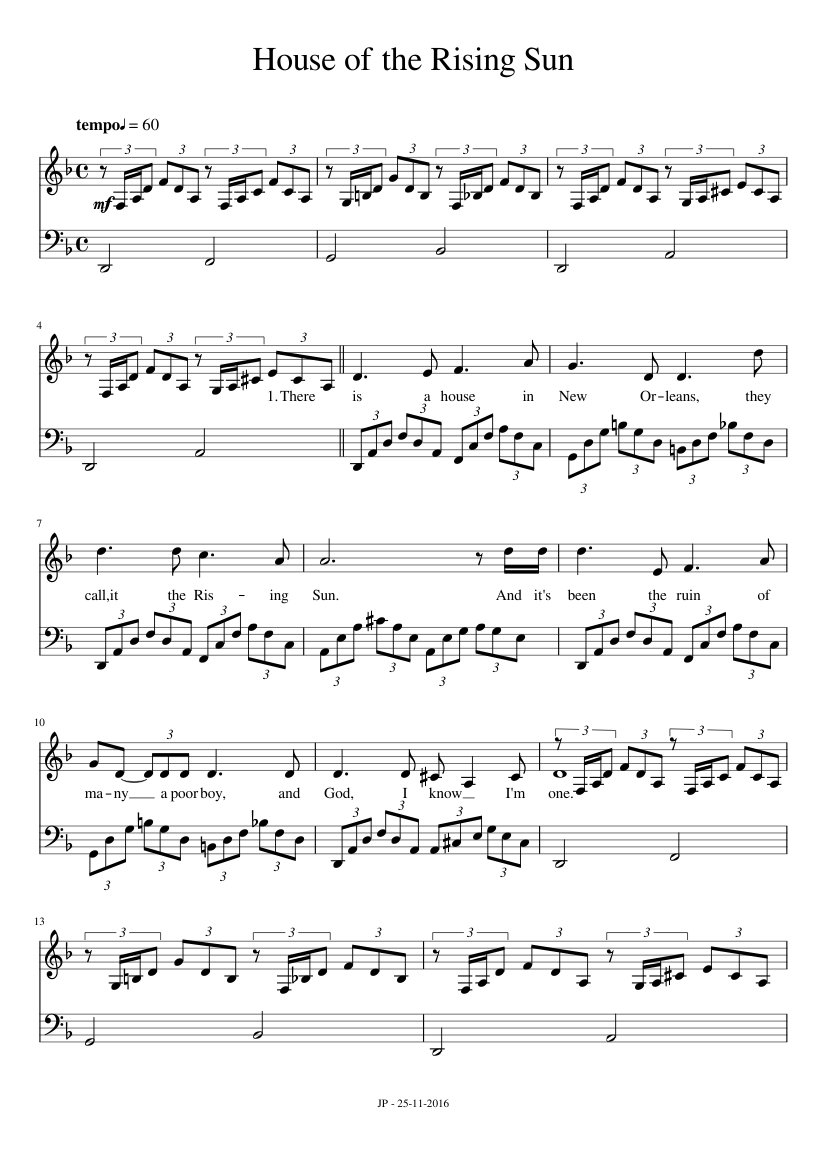 House of The Rising Sun - The animals Sheet music for Piano (Solo) | House of The Rising Sun - The animals Sheet music for Piano (Solo) |