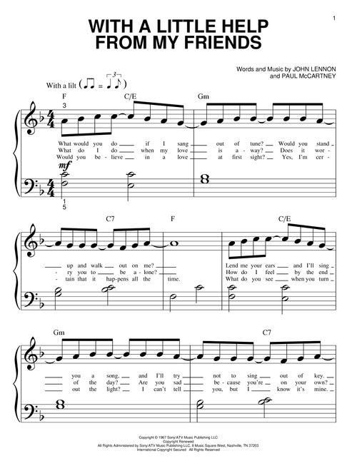 With A Little Help From My Friends - The Beatles, John Lennon, Paul McCartney (Big Note Piano)