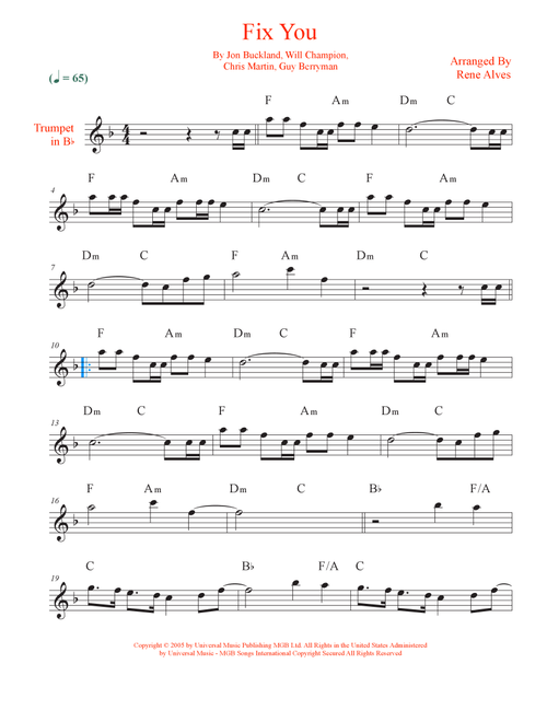 Fix You (Arr. Rene Alves) - Coldplay (Trumpet Solo)