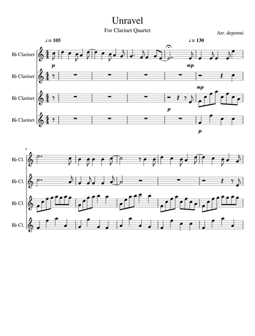 Unravel For Clarinet Quartet
