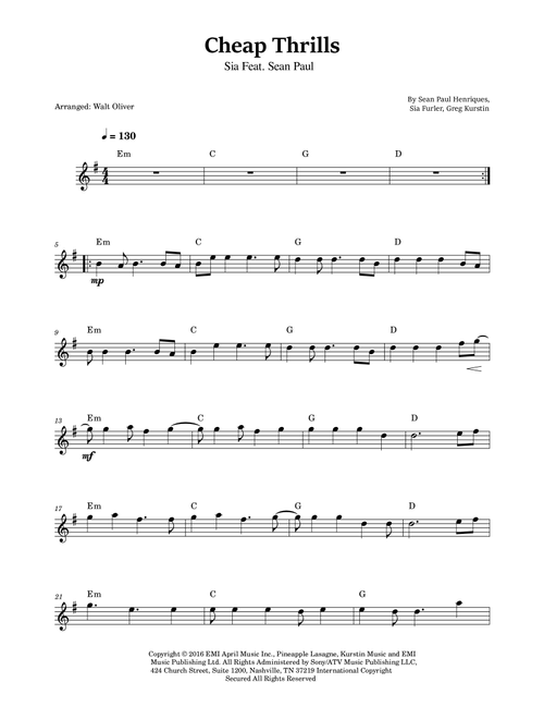 Cheap Thrills (Feat. Sean Paul) (Arr. Walt Oliver) - Sia feat Sean Paul (Flute Solo)