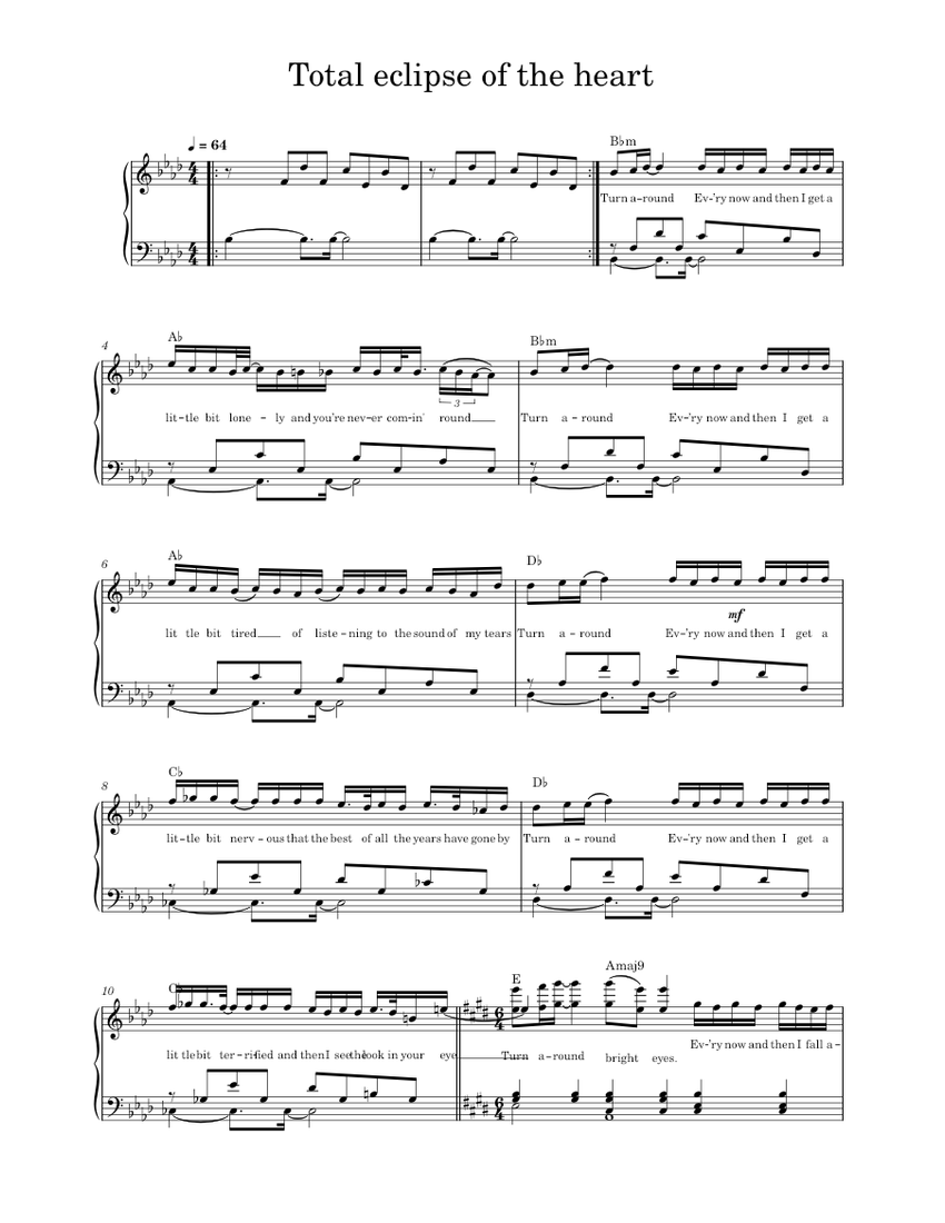Total eclipse of the heart Sheet music for Piano (Solo)