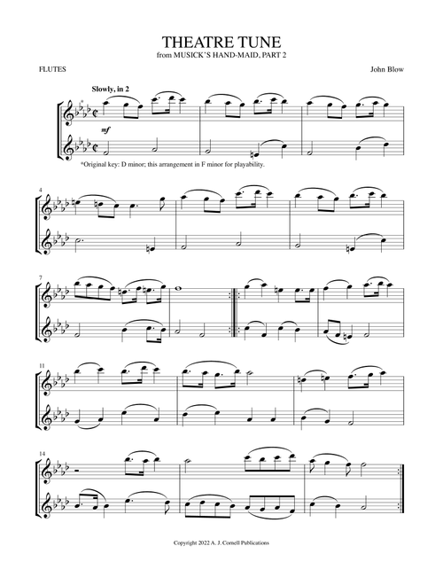 Theatre Tune (from Musick’s Hand-Maid, Part 2) (Arr. Mark Phillips) - John Blow (Flute Duet)