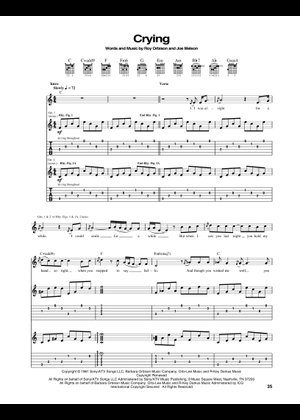 Crying – Roy Orbison Crying Sheet Music and Tab with Chords for Guitar ...