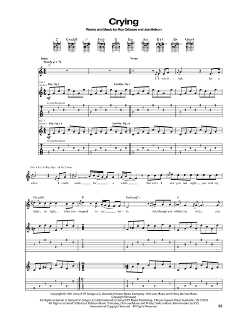 Crying - Don McLean, Roy Orbison (Guitar Tab)