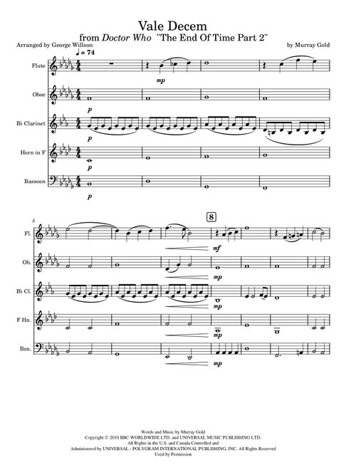 Vale Decem (Arr. George Willson) - Murray Gold (Woodwind Ensemble)