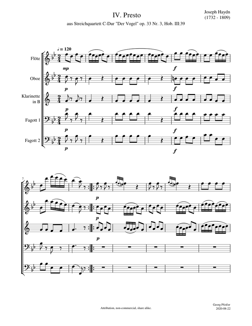 Haydn Joseph: Presto from String Quartet C-major Hob. III:39